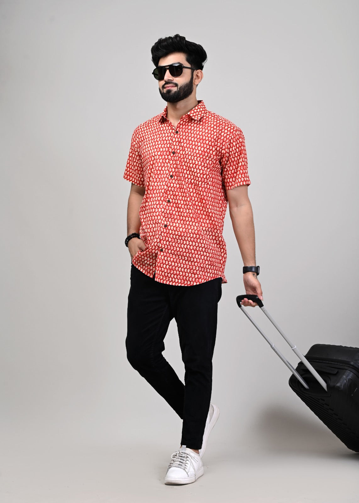Red Symmetric Nexus Men’s Half Sleeve Printed Shirt