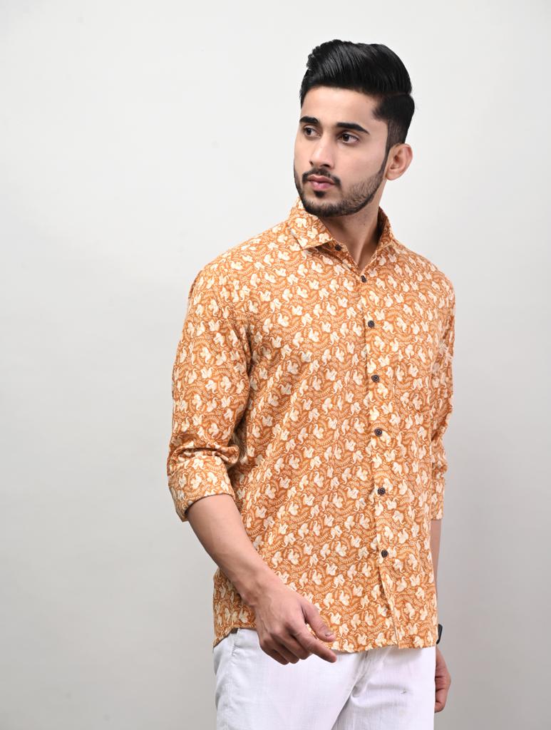 Jaipuri Yellow Printed Full Sleeve Shirt