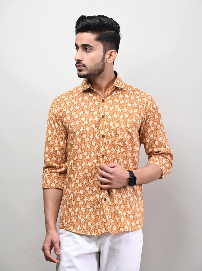 Jaipuri Yellow Printed Full Sleeve Shirt