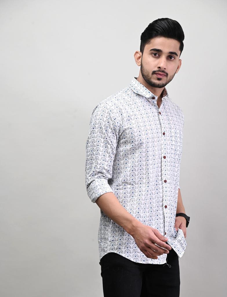 Quirky print White Full Sleeve Shirt