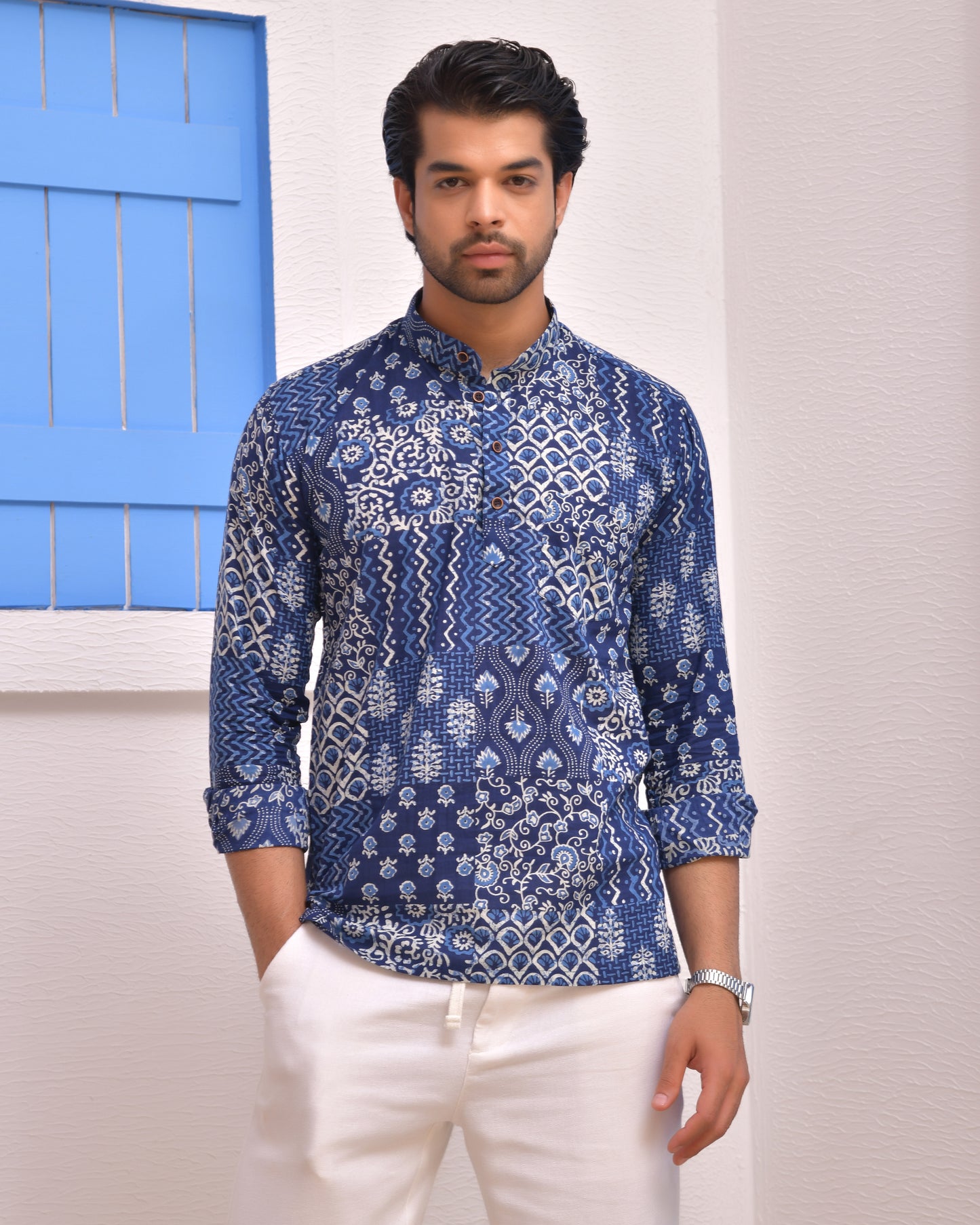 Midnight Indigo Handblock  Short Kurta