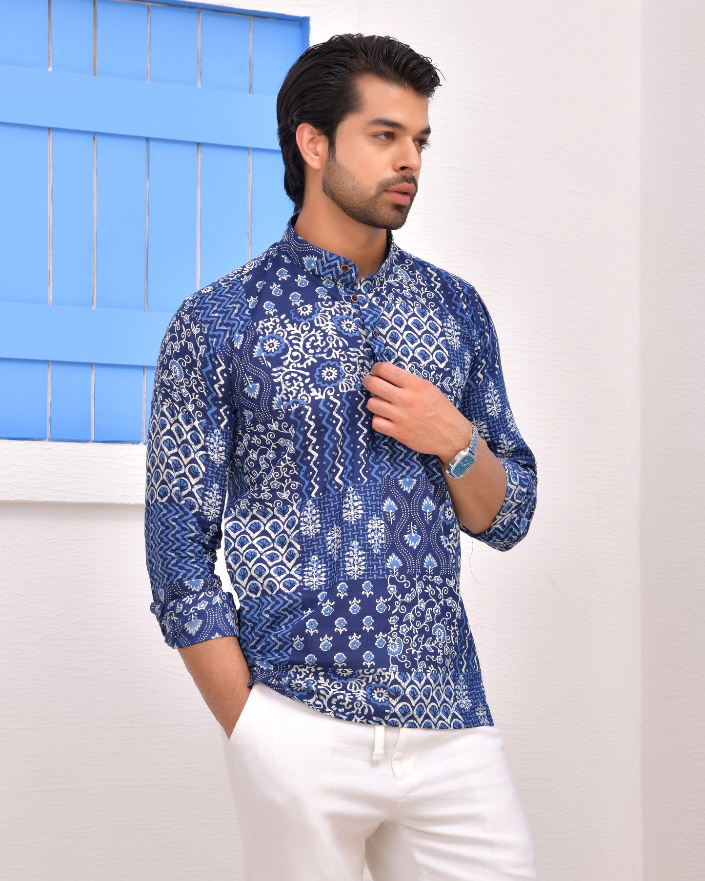Midnight Indigo Handblock  Short Kurta