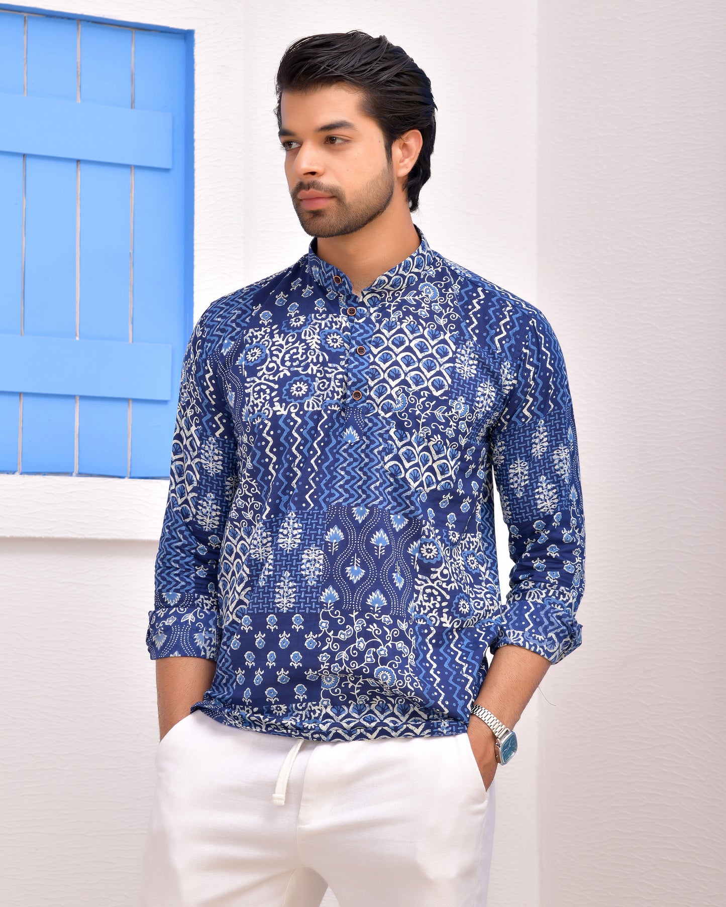 Midnight Indigo Handblock  Short Kurta