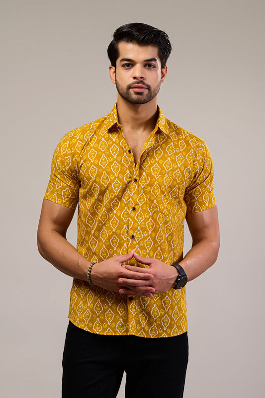 Geometric Groove Men’s Half Sleeve Printed Shirt