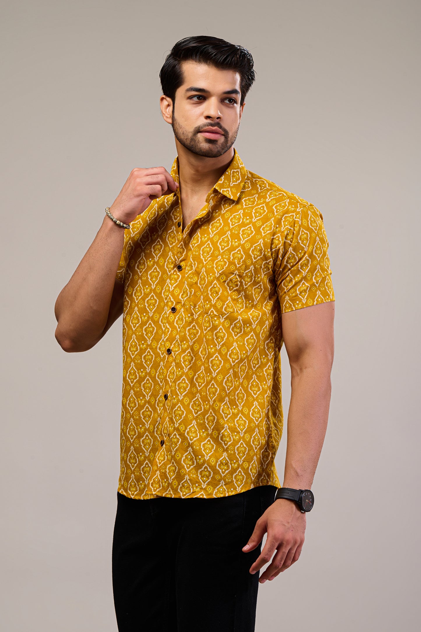 Geometric Groove Men’s Half Sleeve Printed Shirt