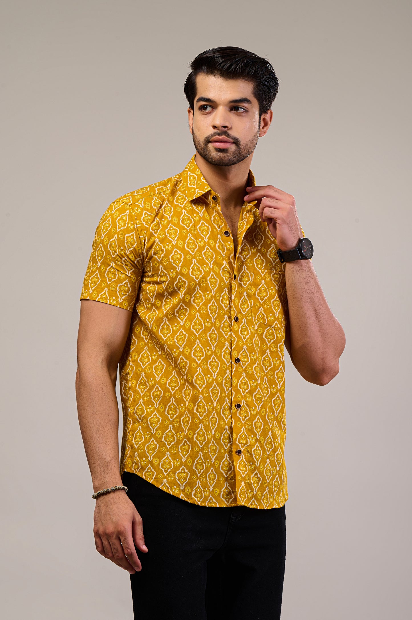 Geometric Groove Men’s Half Sleeve Printed Shirt