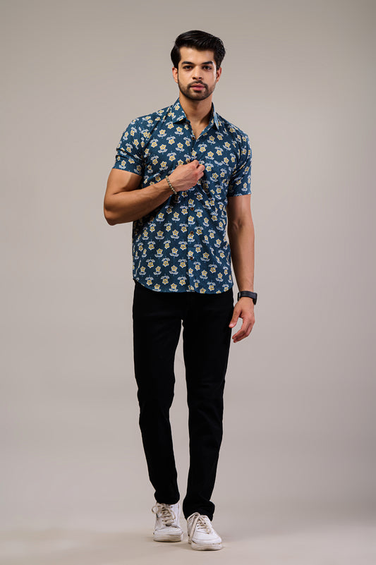 Floral Harmony Men’s Half Sleeve Printed Shirt