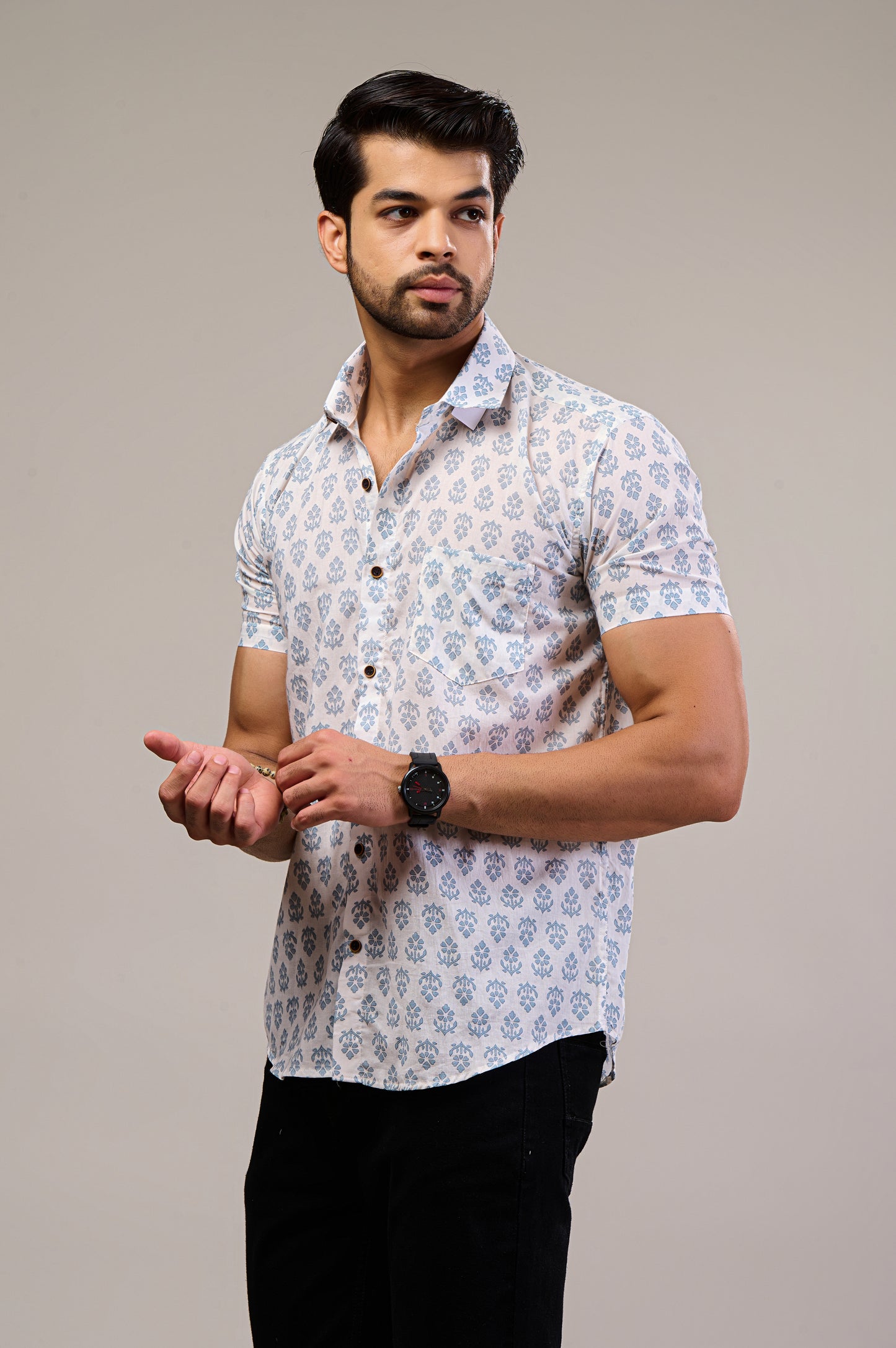 Petal Parade Men’s Half Sleeve Printed Shirt