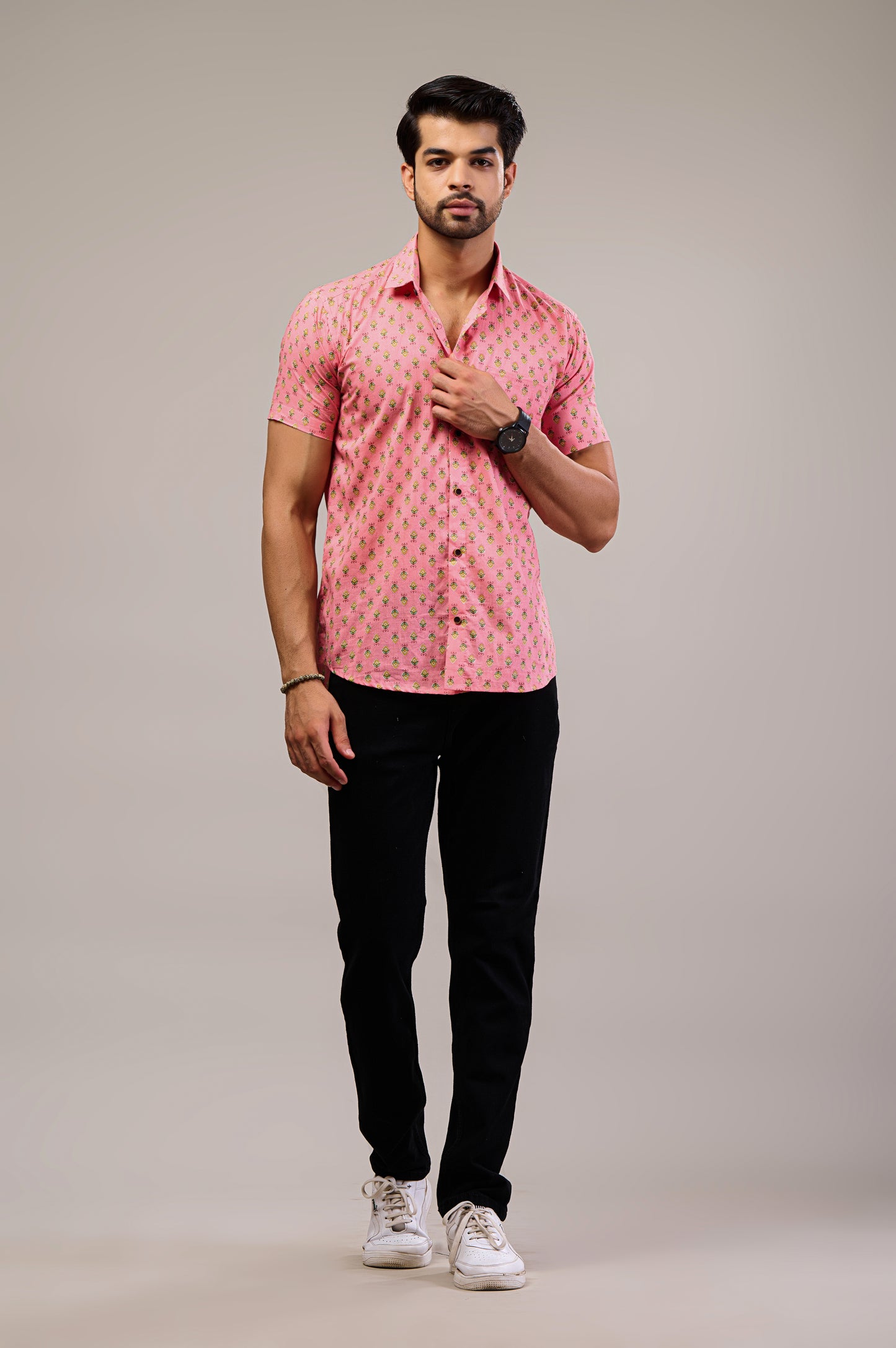 Pink Oasis Men’s Half Sleeve Printed Shirt