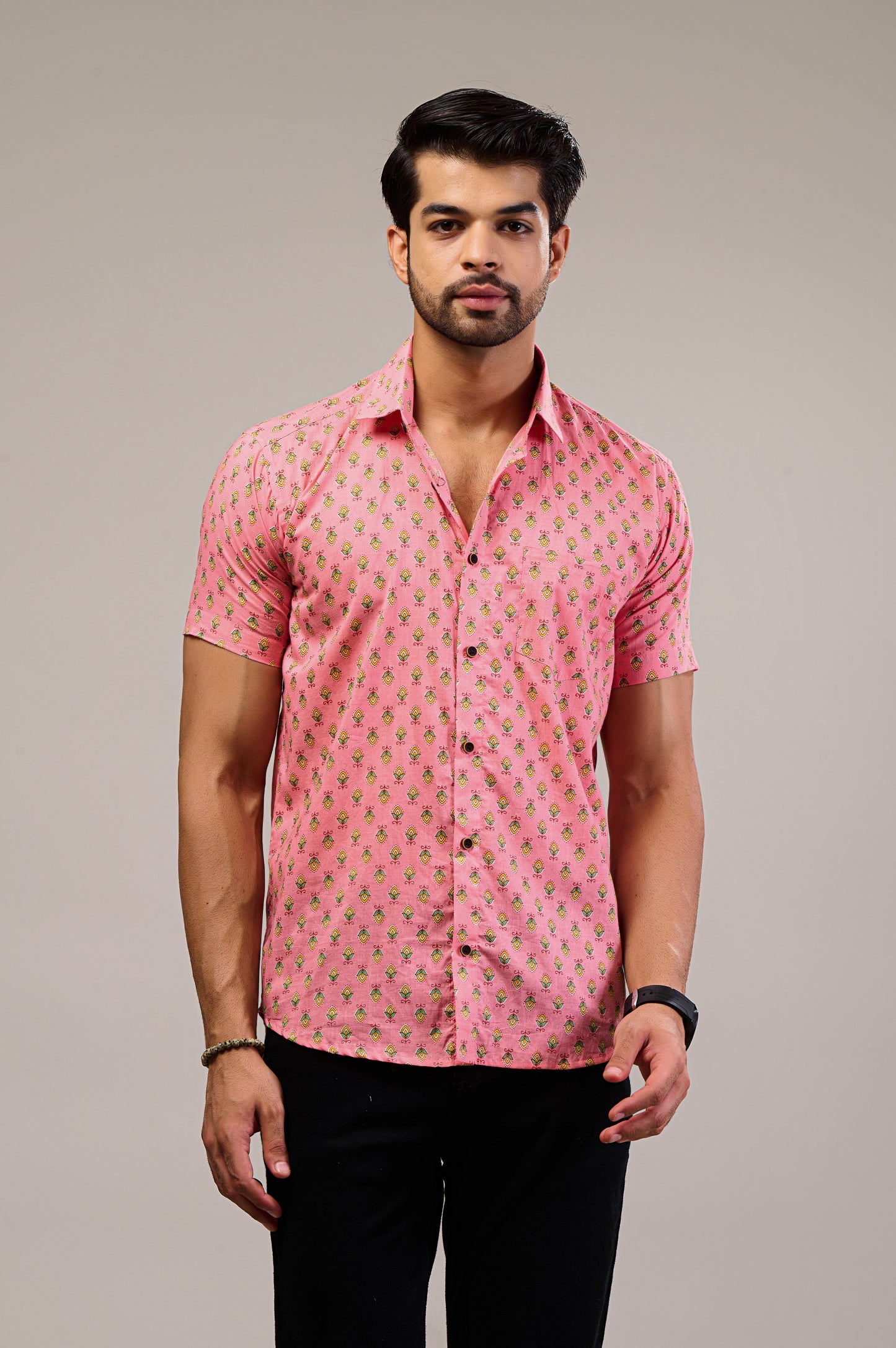 Pink Oasis Men’s Half Sleeve Printed Shirt