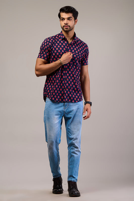 Rosewood Radiance Men’s Half Sleeve Printed Shirt