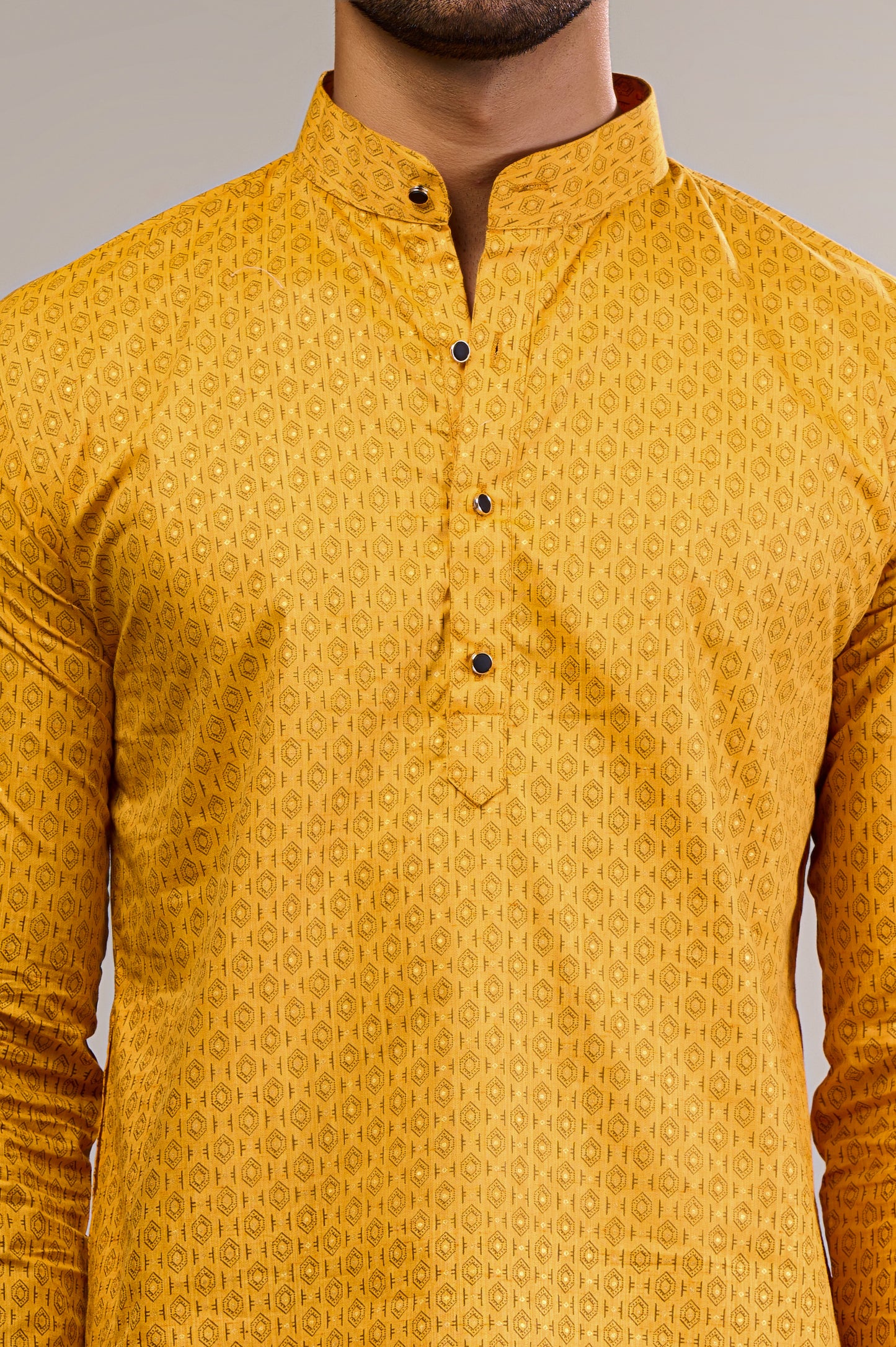 Yellow Gold Printed Men's Long Kurta