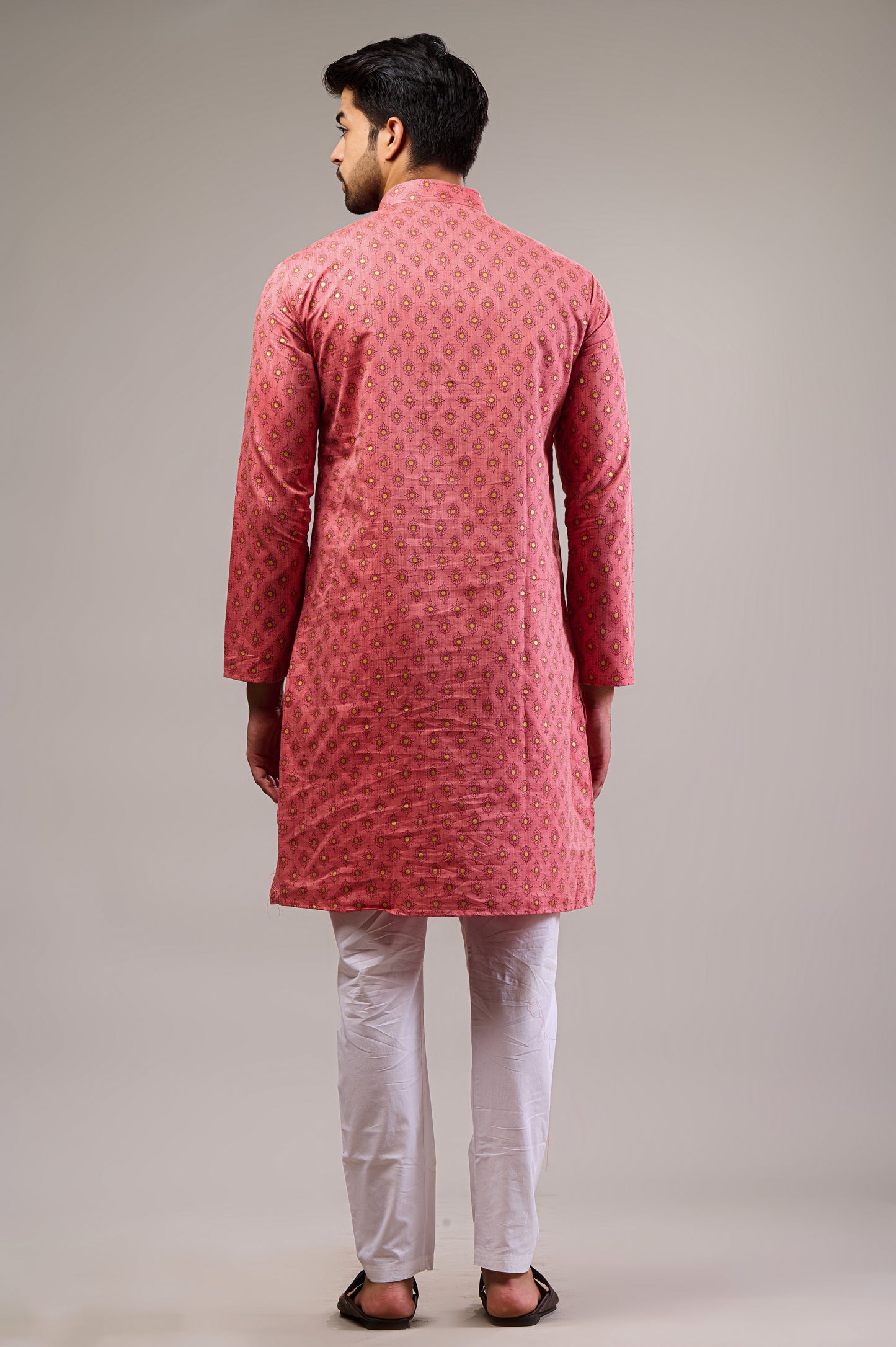 Pink Gold Printed Men's Long Kurta