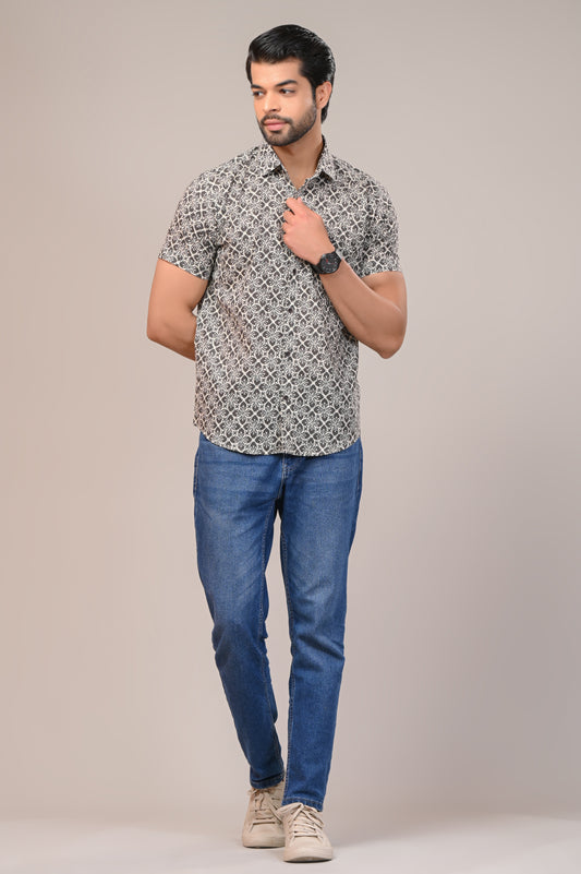 Mesh Print Men’s Half Sleeve Shirt