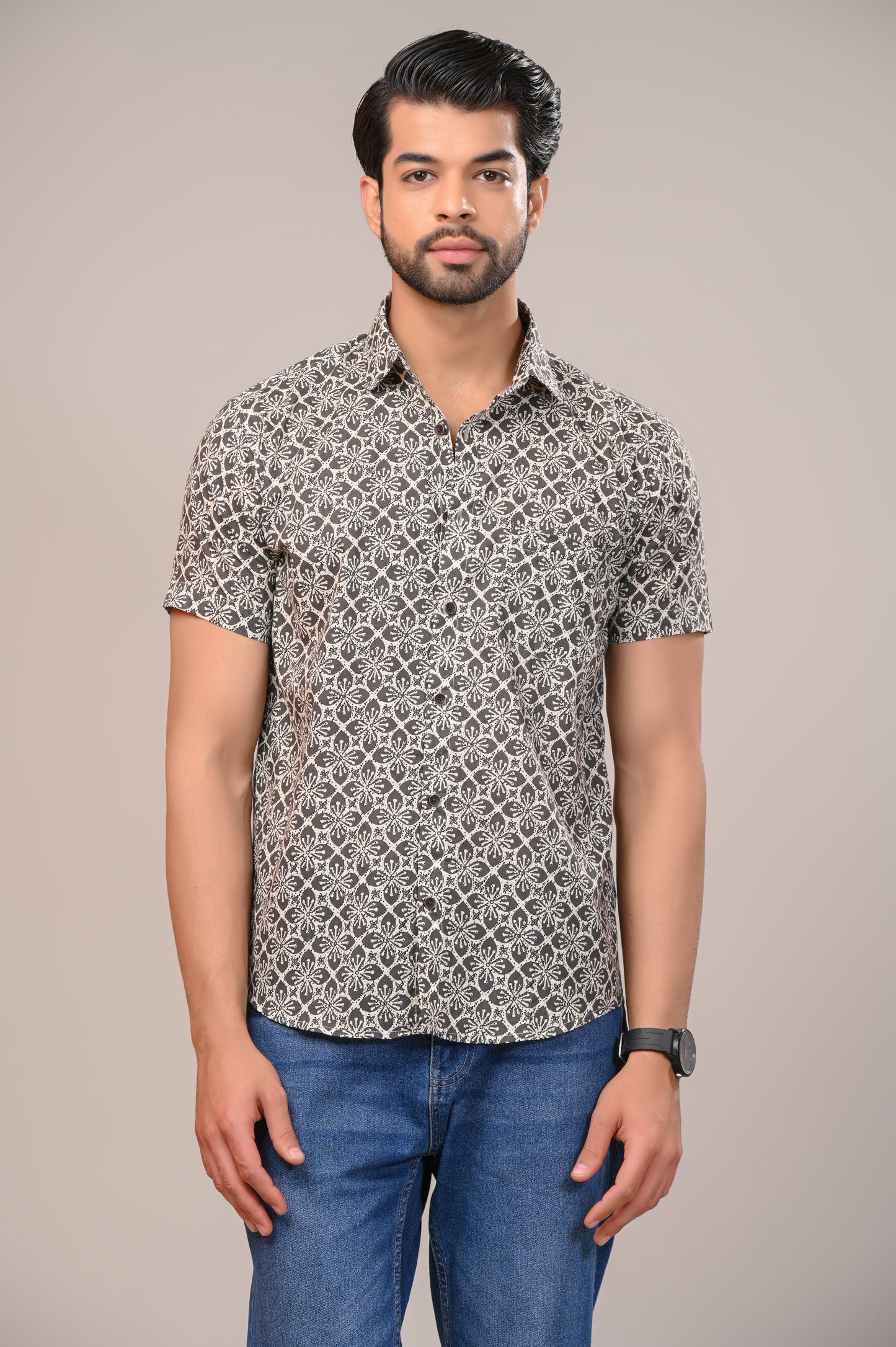 Mesh Print Men’s Half Sleeve Shirt