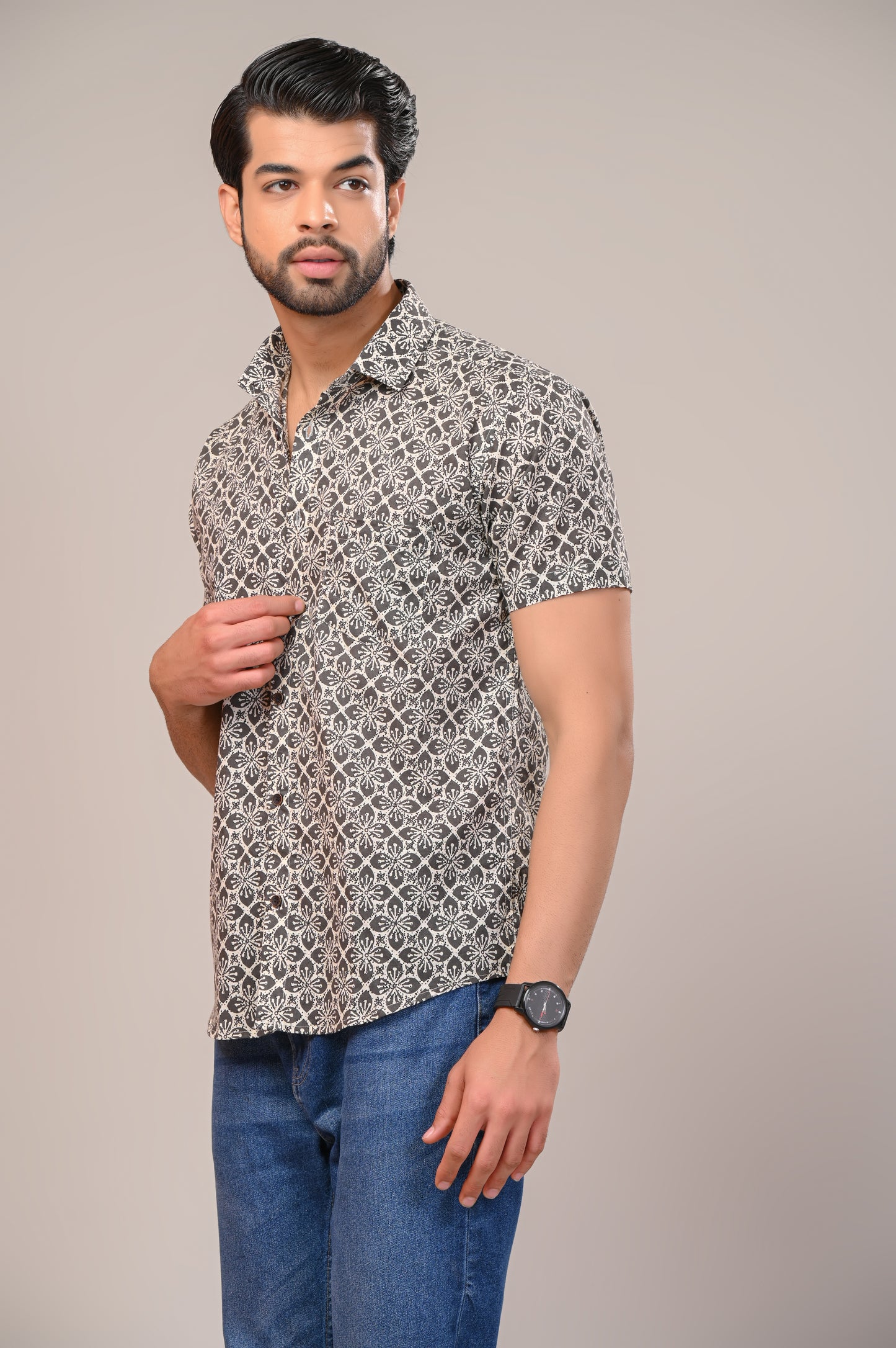 Mesh Print Men’s Half Sleeve Shirt