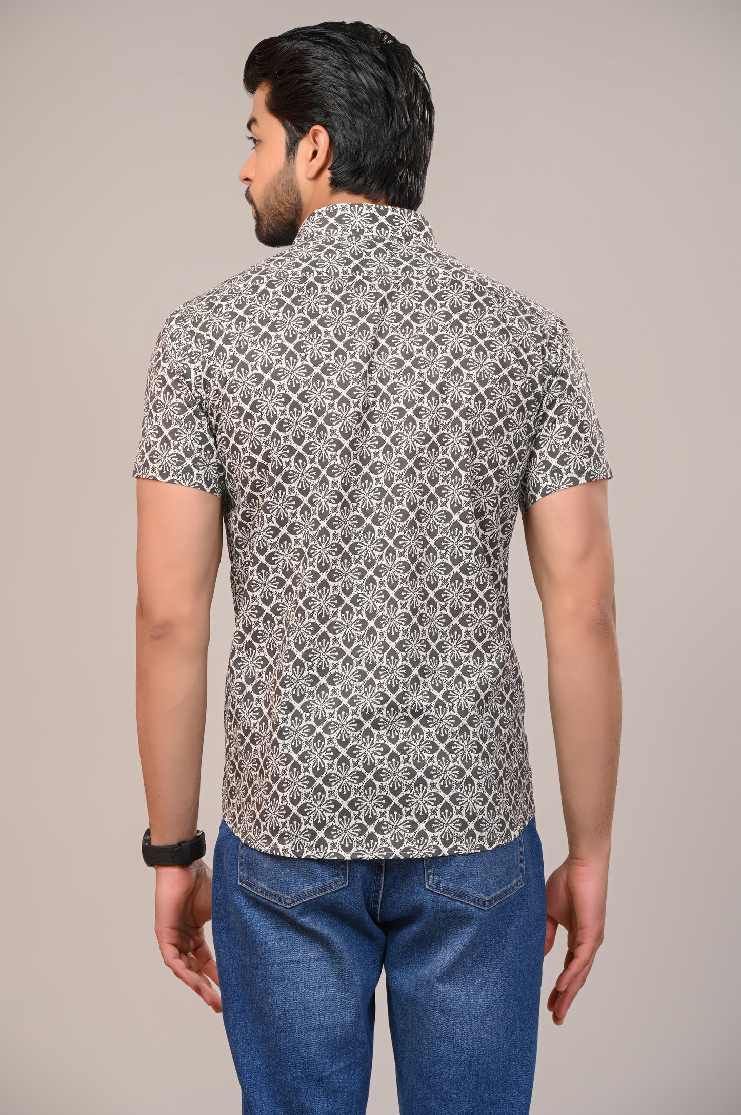 Mesh Print Men’s Half Sleeve Shirt