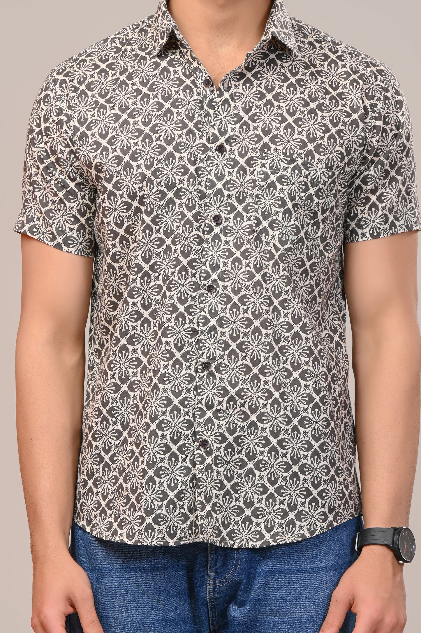 Mesh Print Men’s Half Sleeve Shirt