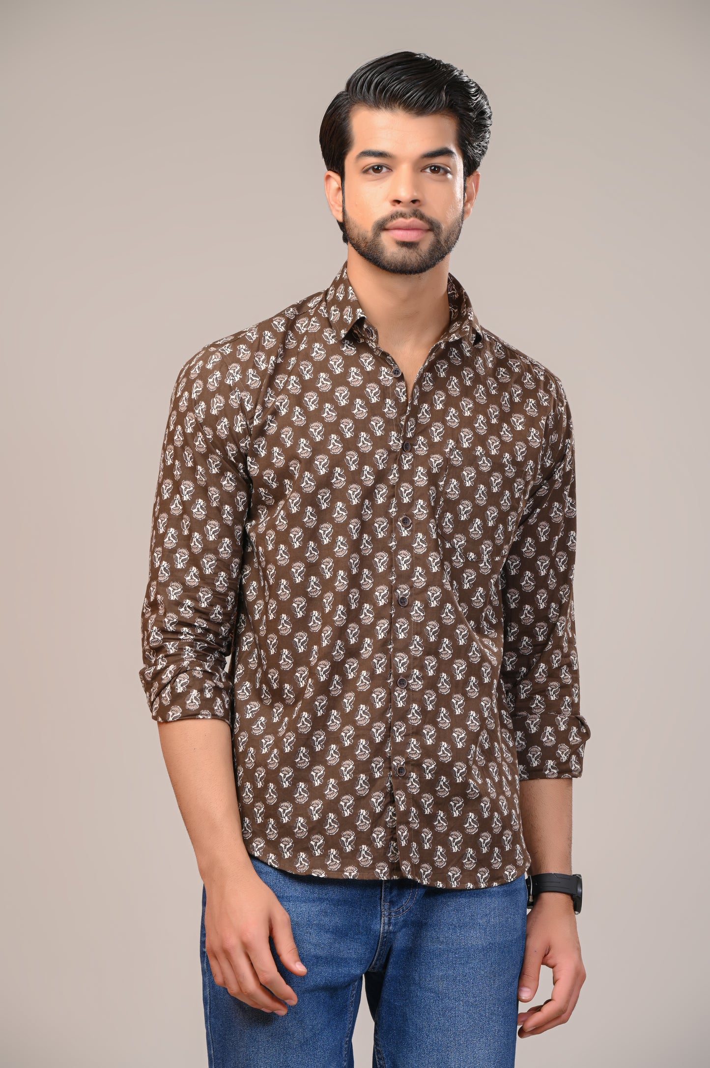 Garnet Petal Print Full Sleeve Shirt