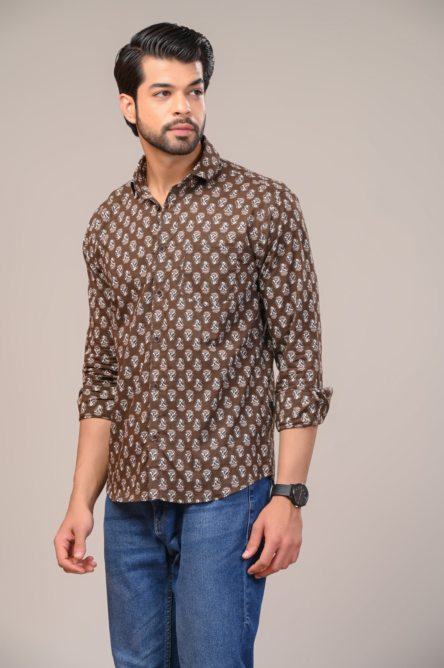 Garnet Petal Print Full Sleeve Shirt