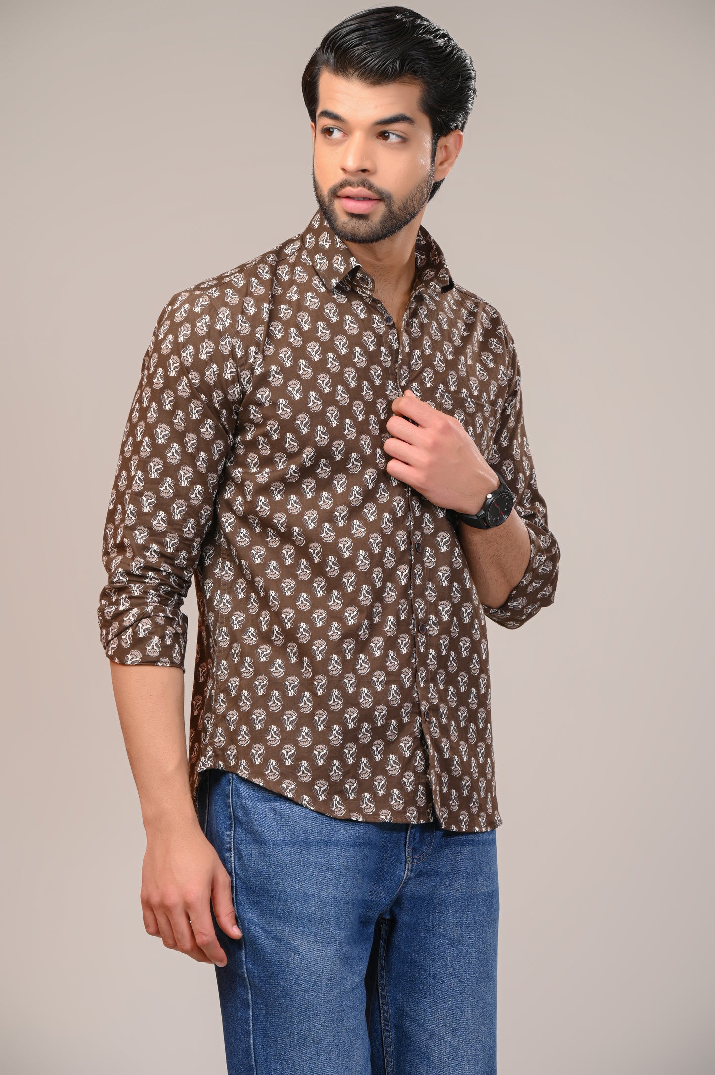 Garnet Petal Print Full Sleeve Shirt