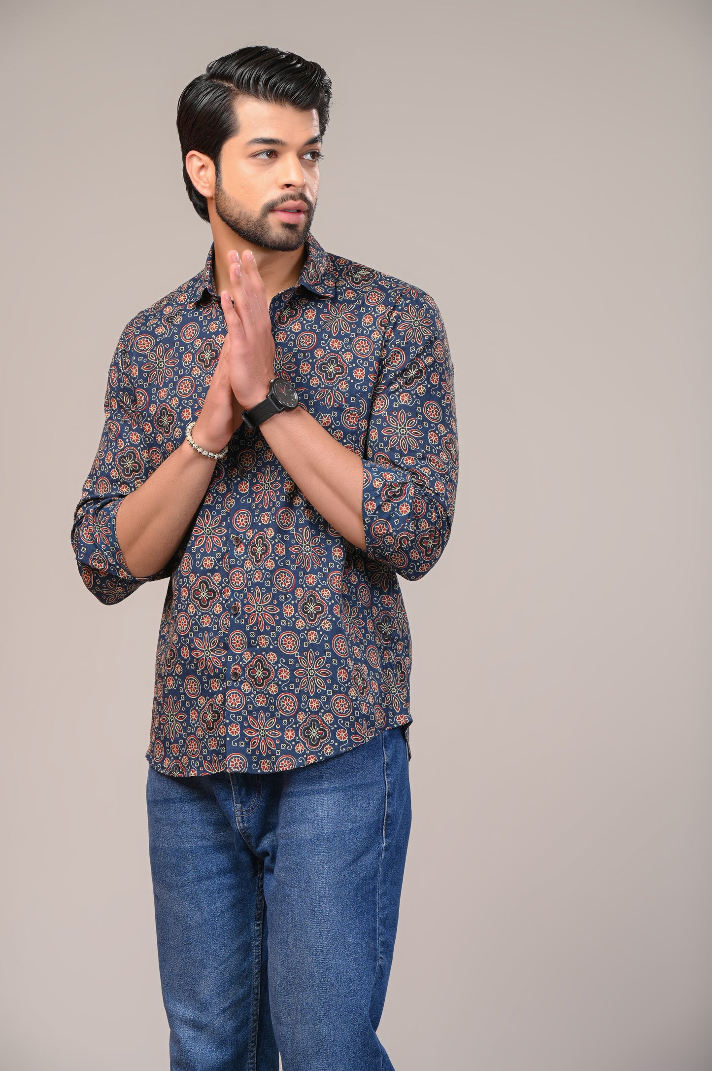 Handcrafted Ajrakh Print Full Sleeve Shirt