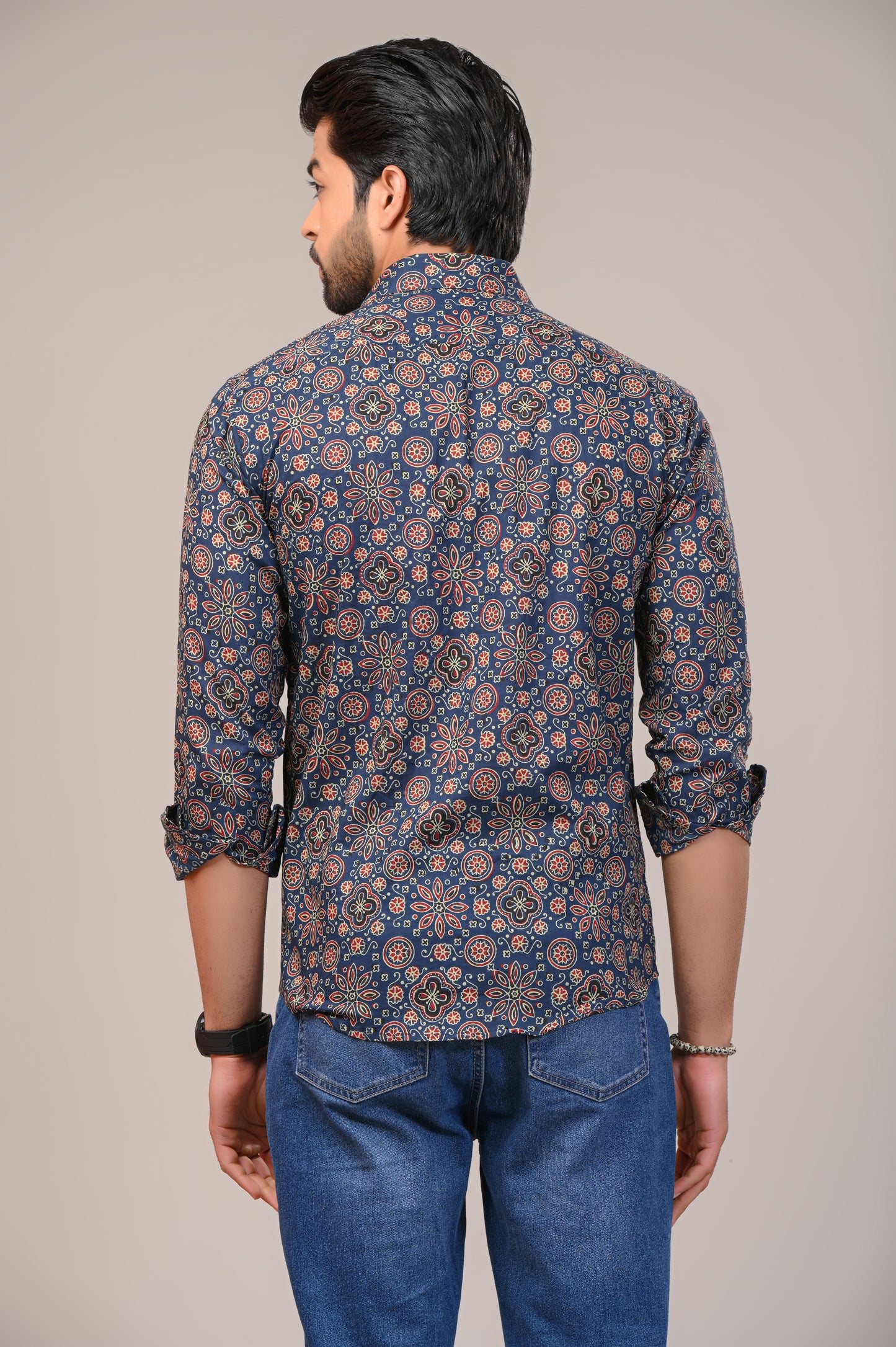 Handcrafted Ajrakh Print Full Sleeve Shirt