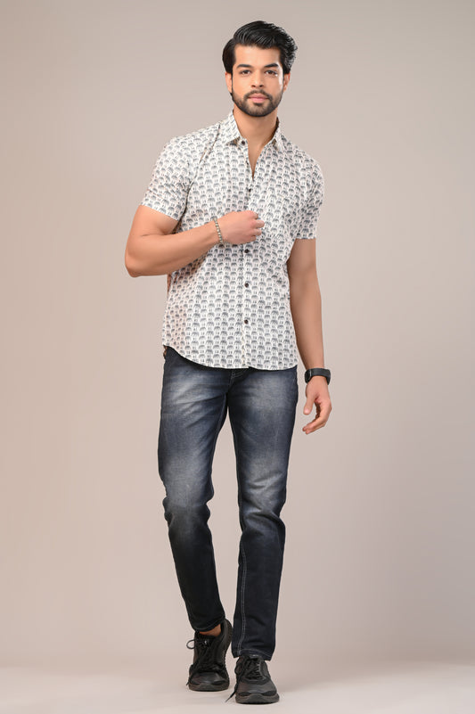 Elephant March Print Men’s Half Sleeve Shirt