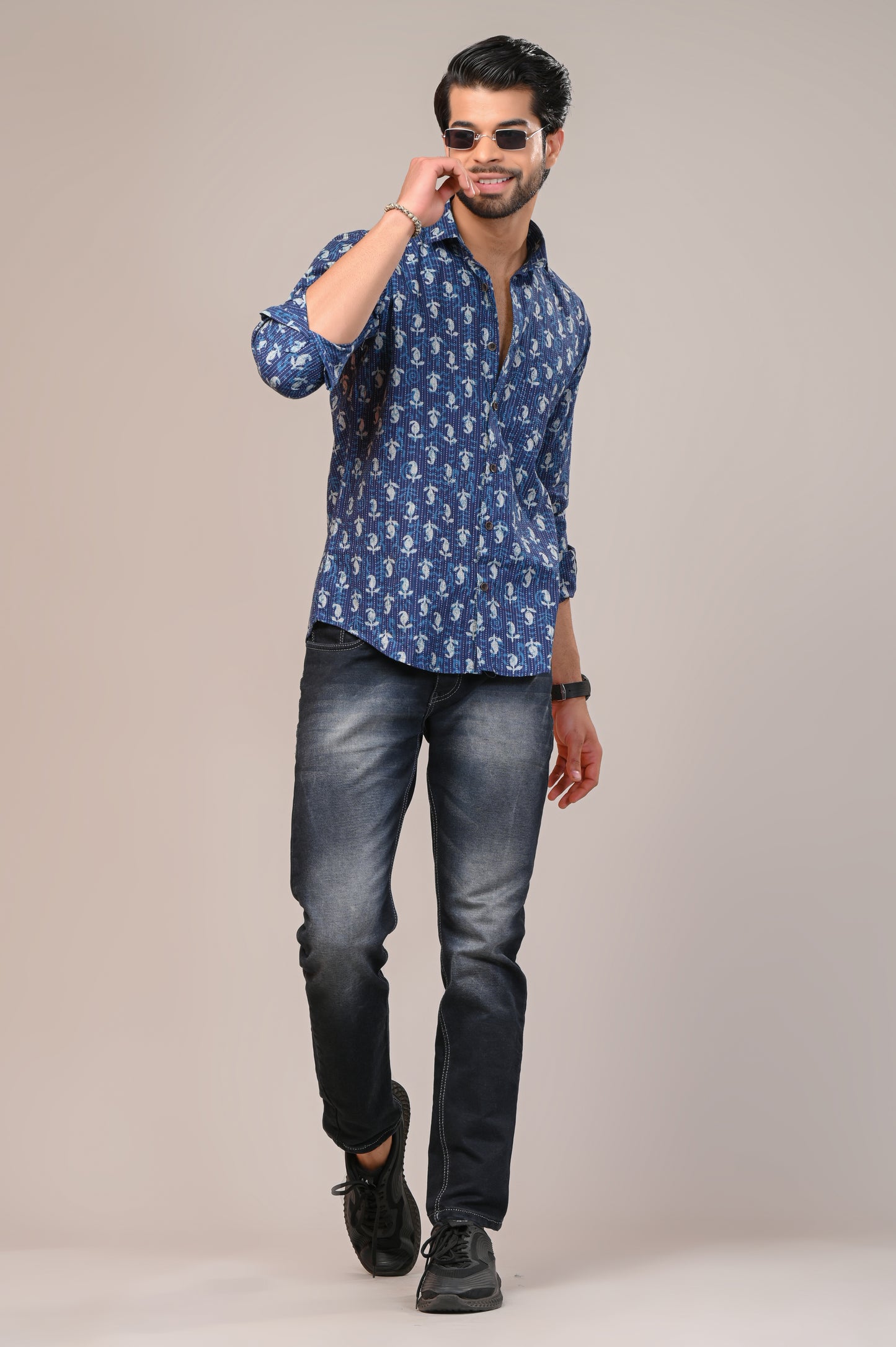 Indigo Kaatha Print Full Sleeve Shirt