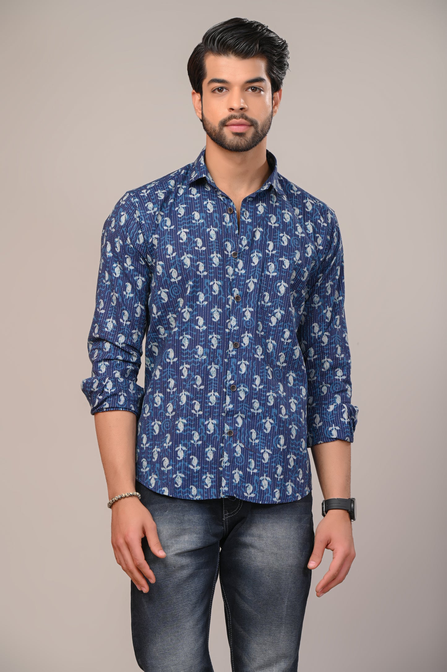 Indigo Kaatha Print Full Sleeve Shirt