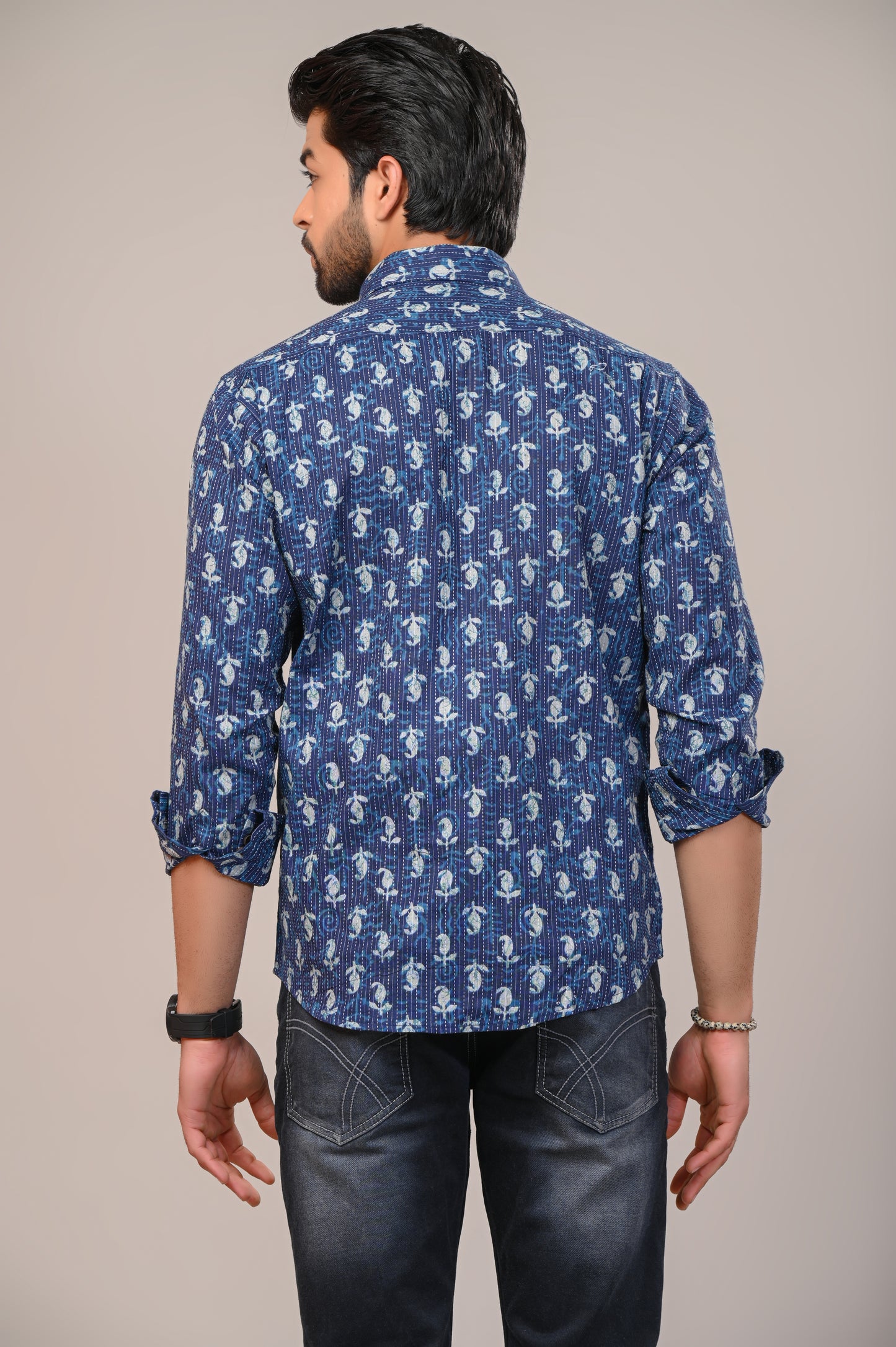 Indigo Kaatha Print Full Sleeve Shirt