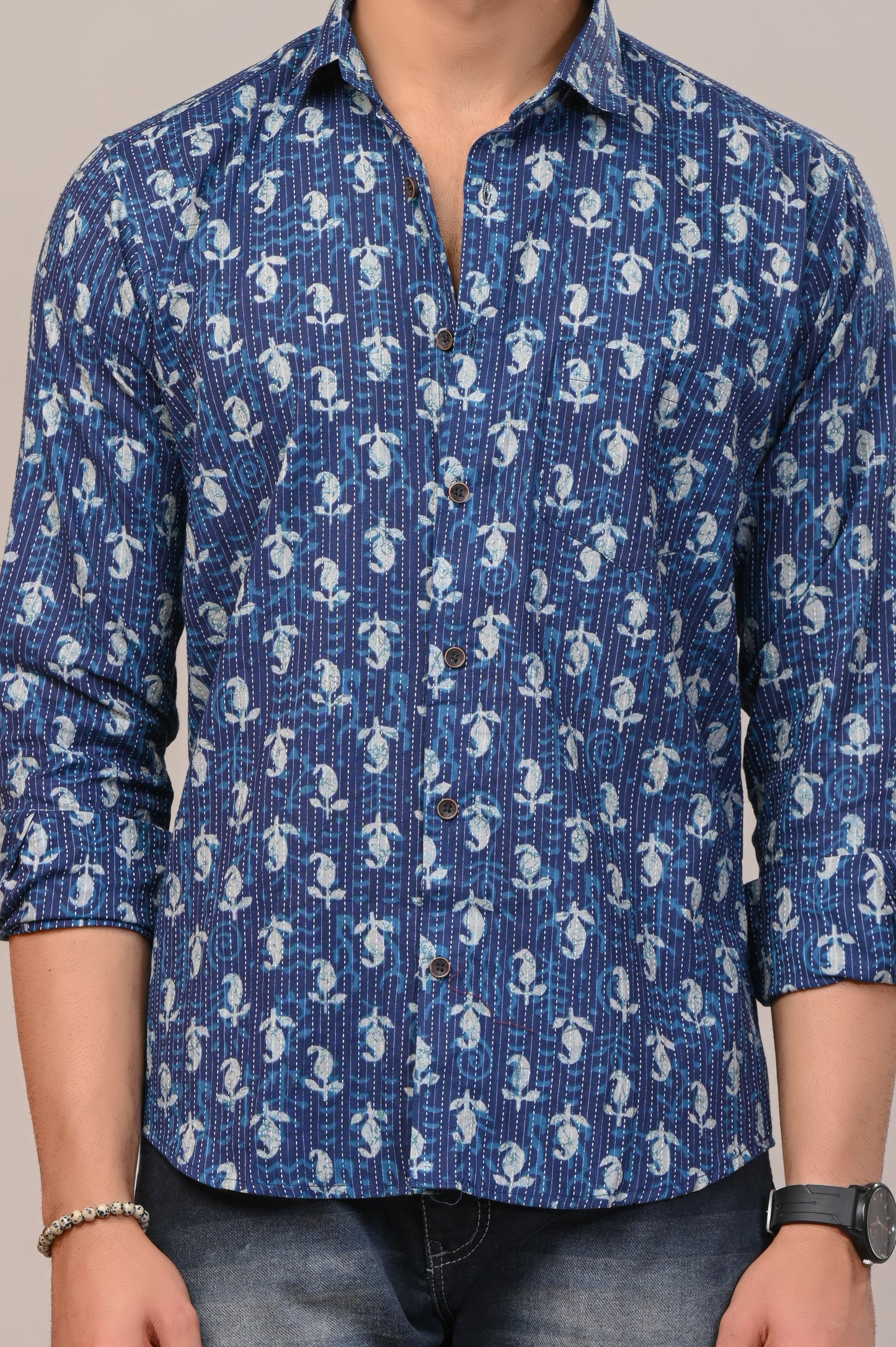 Indigo Kaatha Print Full Sleeve Shirt