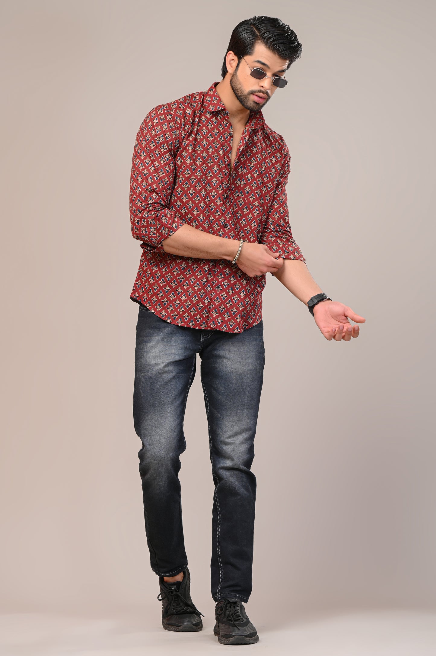 Brick Red Print Full Sleeve Shirt