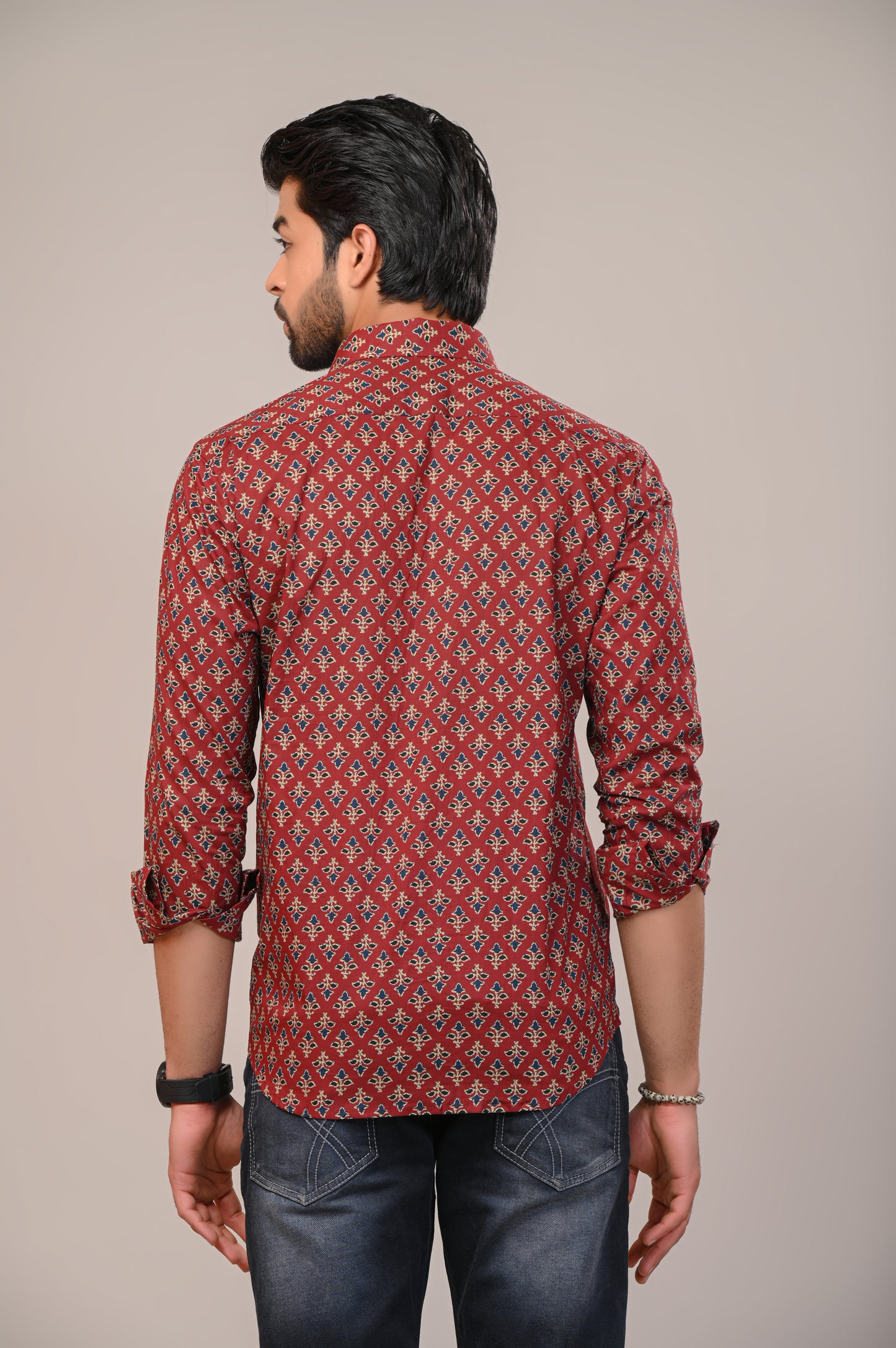 Brick Red Print Full Sleeve Shirt