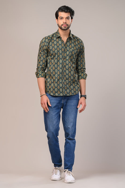 Olive Oasis Print Full Sleeve Shirt