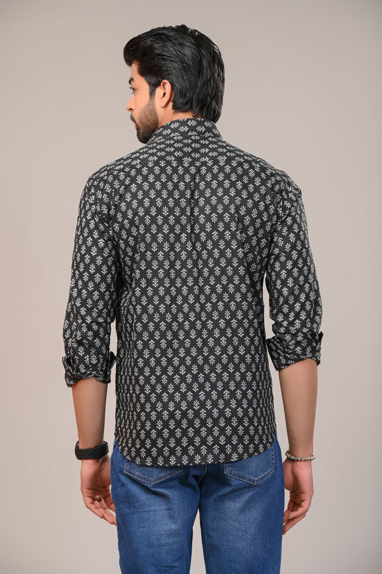 Graphite Petal Print Full Sleeve Shirt