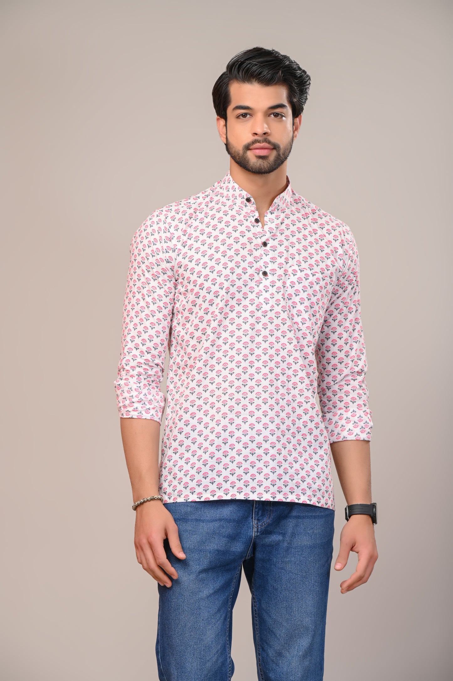 Pink Petunia Jaipuri Printed Men’s Kurta Shirt