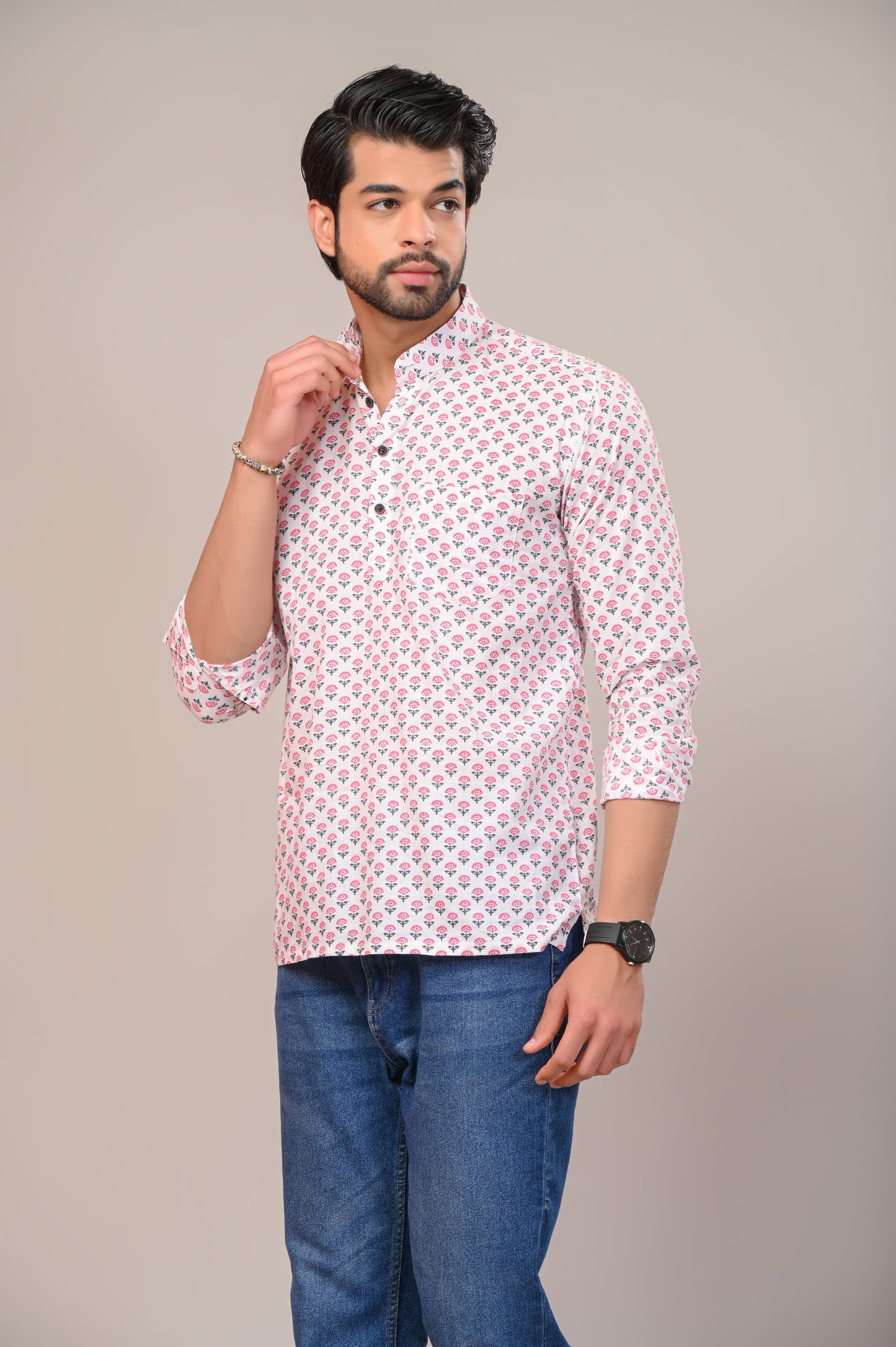 Pink Petunia Jaipuri Printed Men’s Kurta Shirt