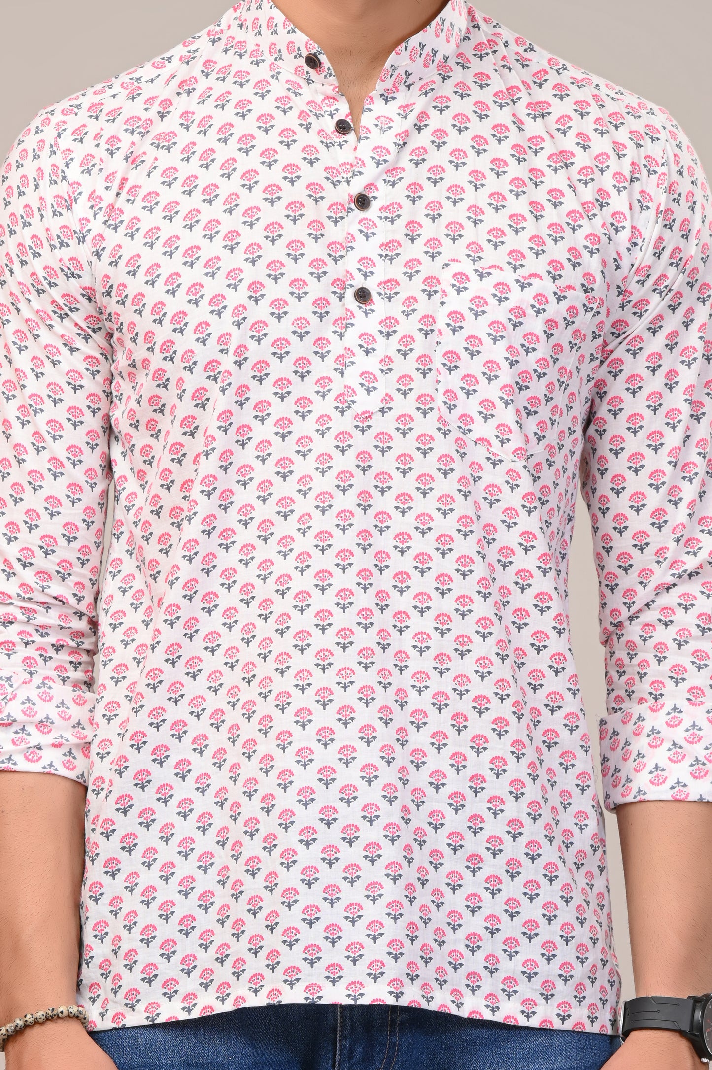 Pink Petunia Jaipuri Printed Men’s Kurta Shirt