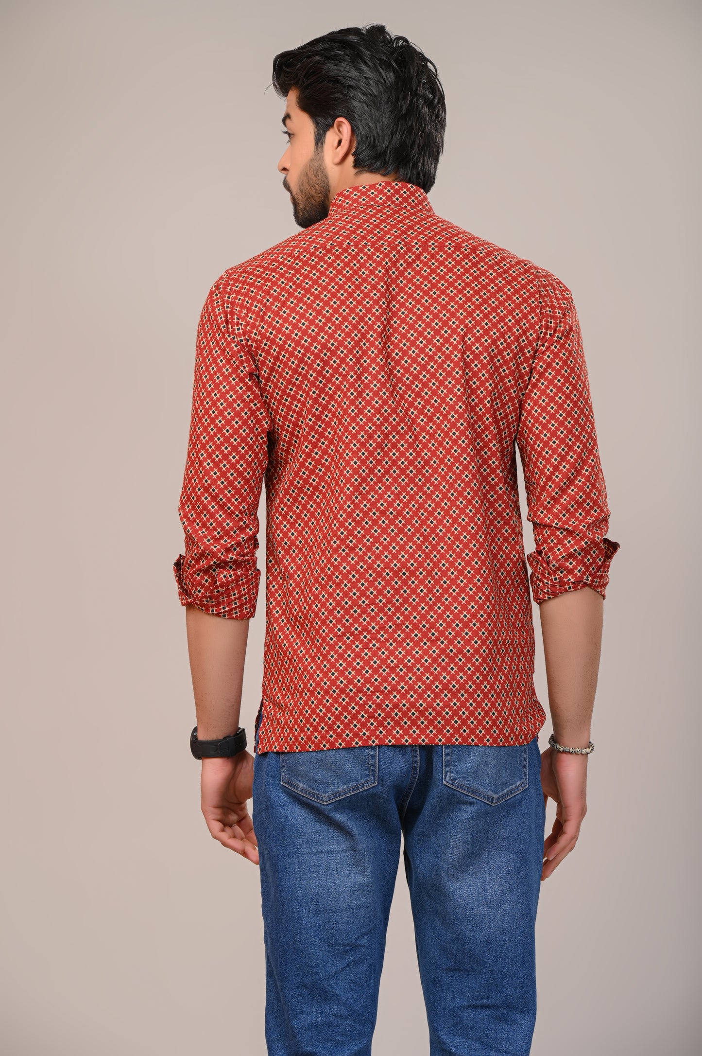 Criss-Cross Jaipuri Printed Men’s Kurta Shirt