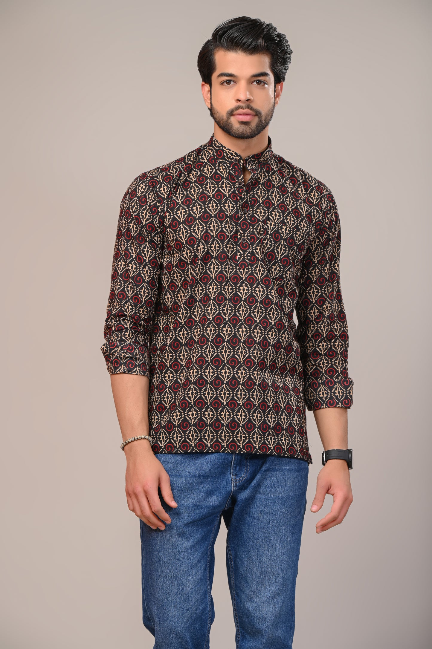 Vibrant Vision Jaipuri Printed Men’s Kurta Shirt