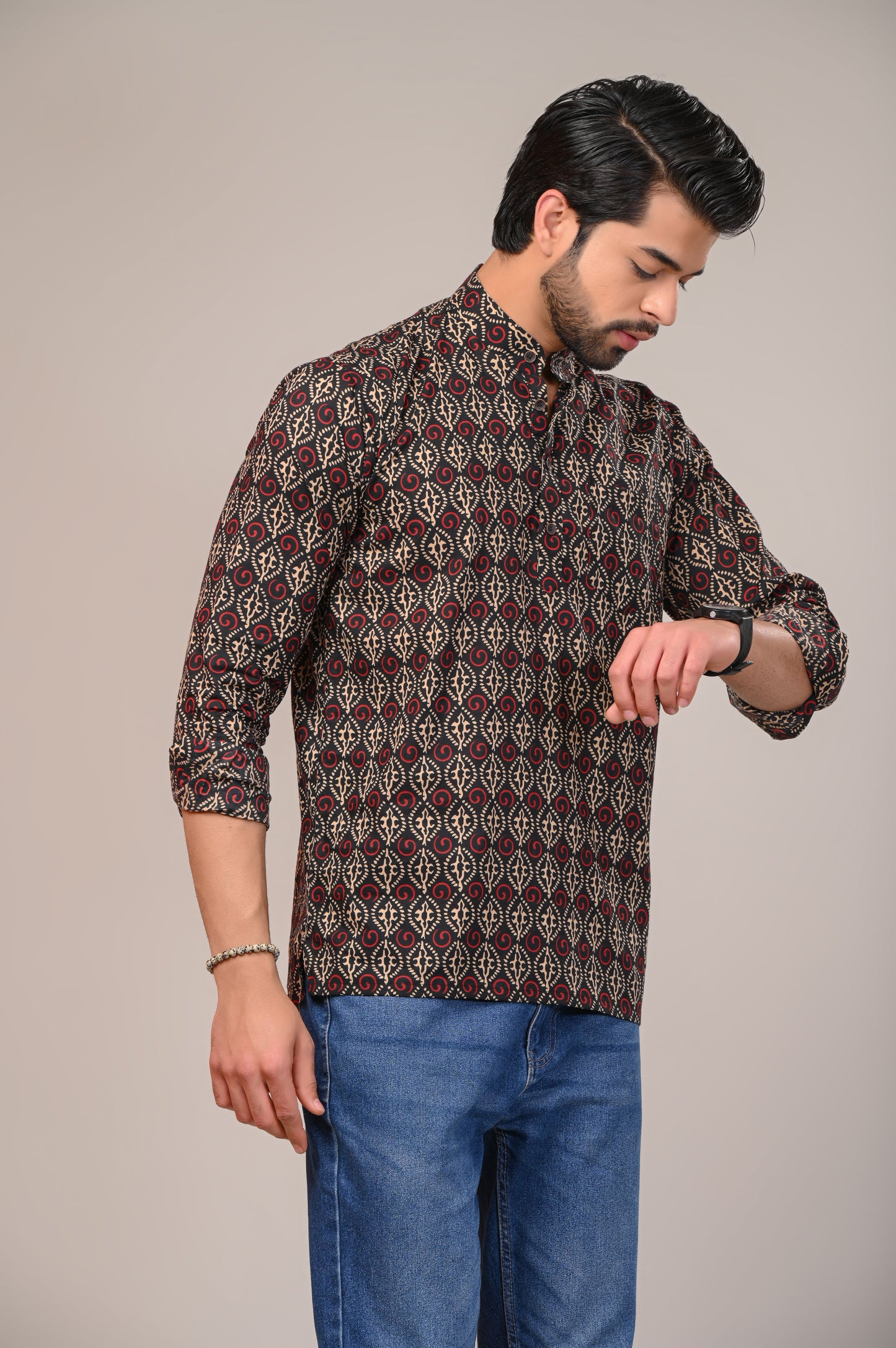 Vibrant Vision Jaipuri Printed Men’s Kurta Shirt