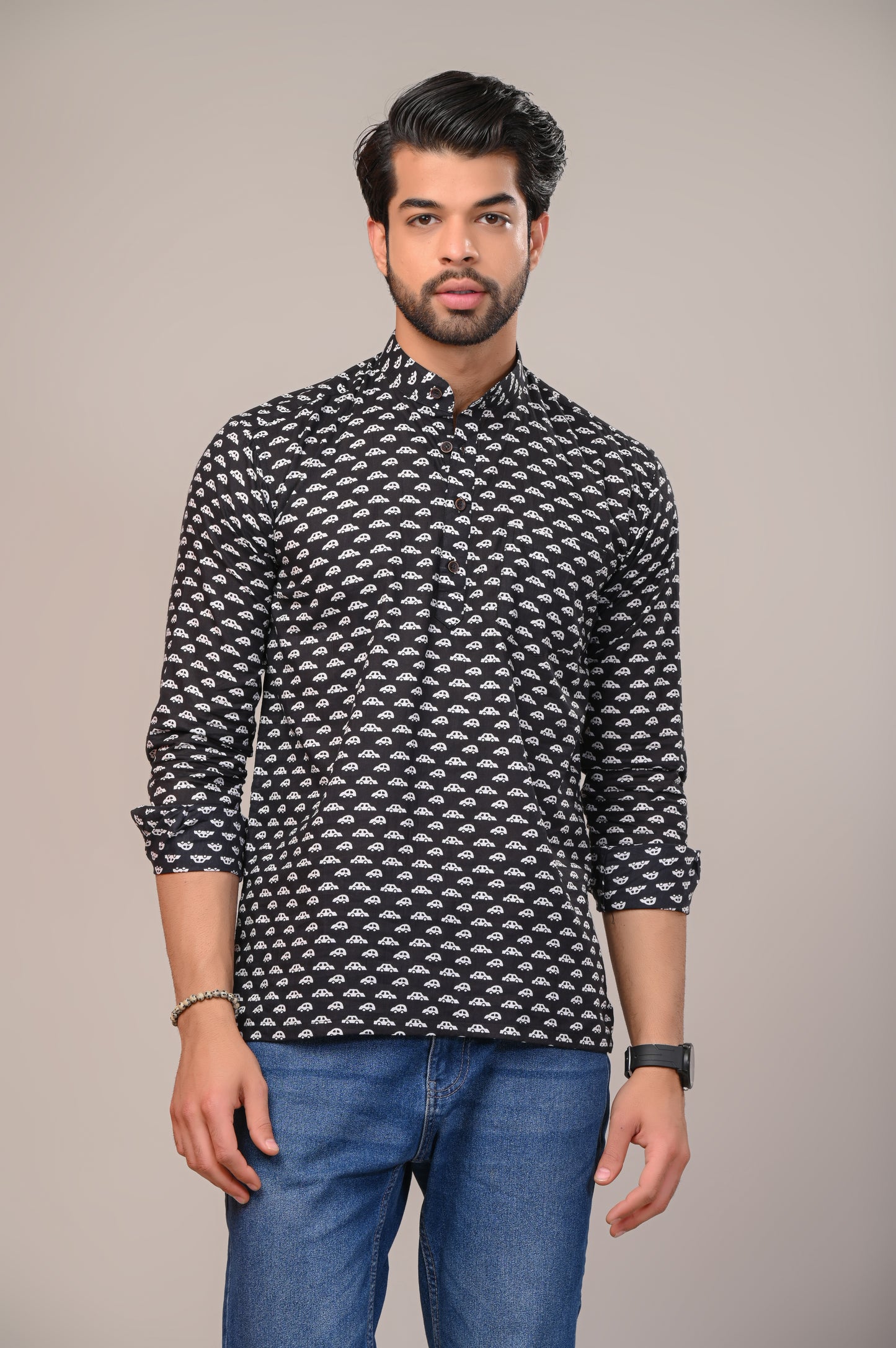 Classic Car Jaipuri Printed Men’s Kurta Shirt