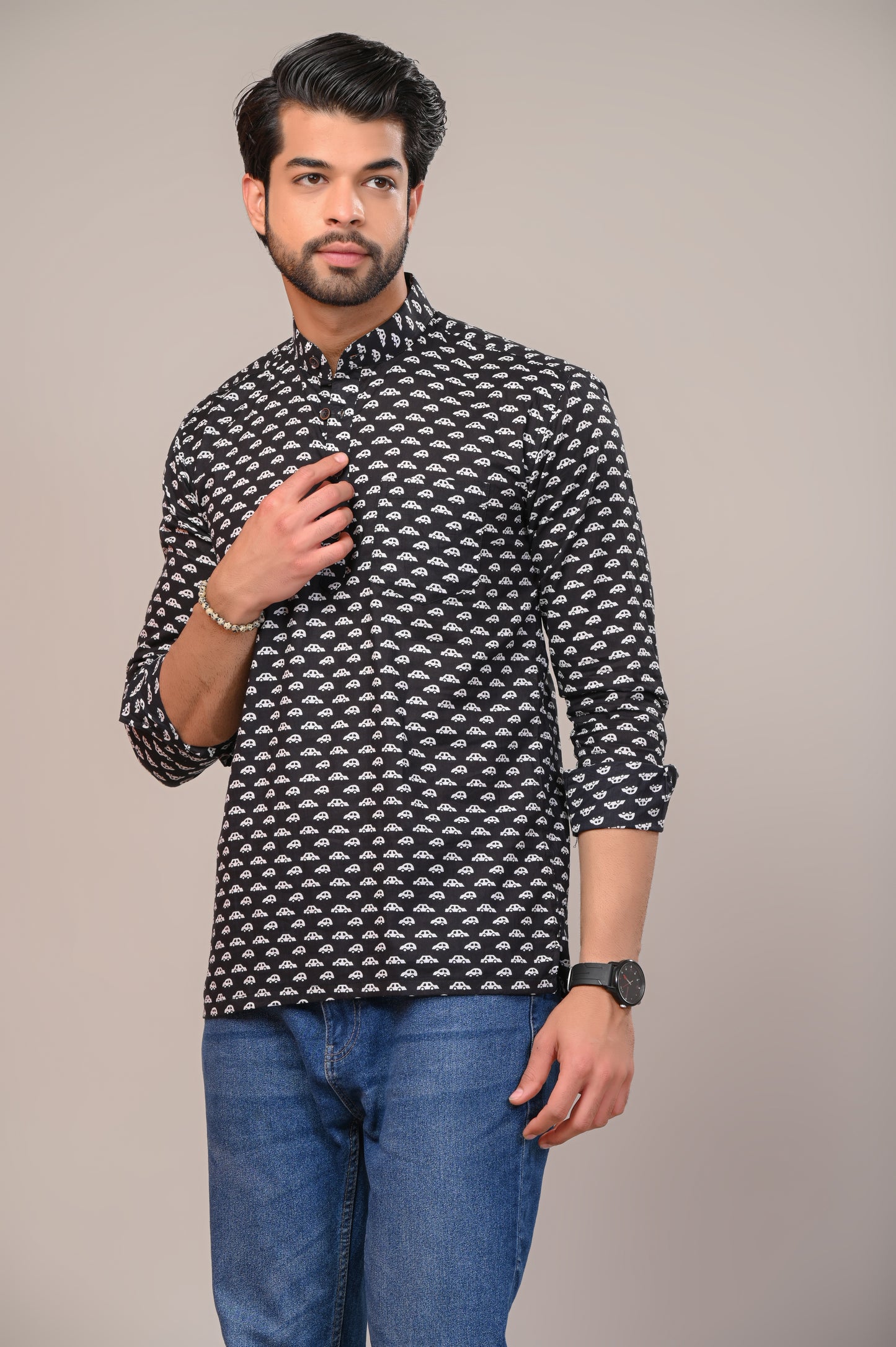 Classic Car Jaipuri Printed Men’s Kurta Shirt