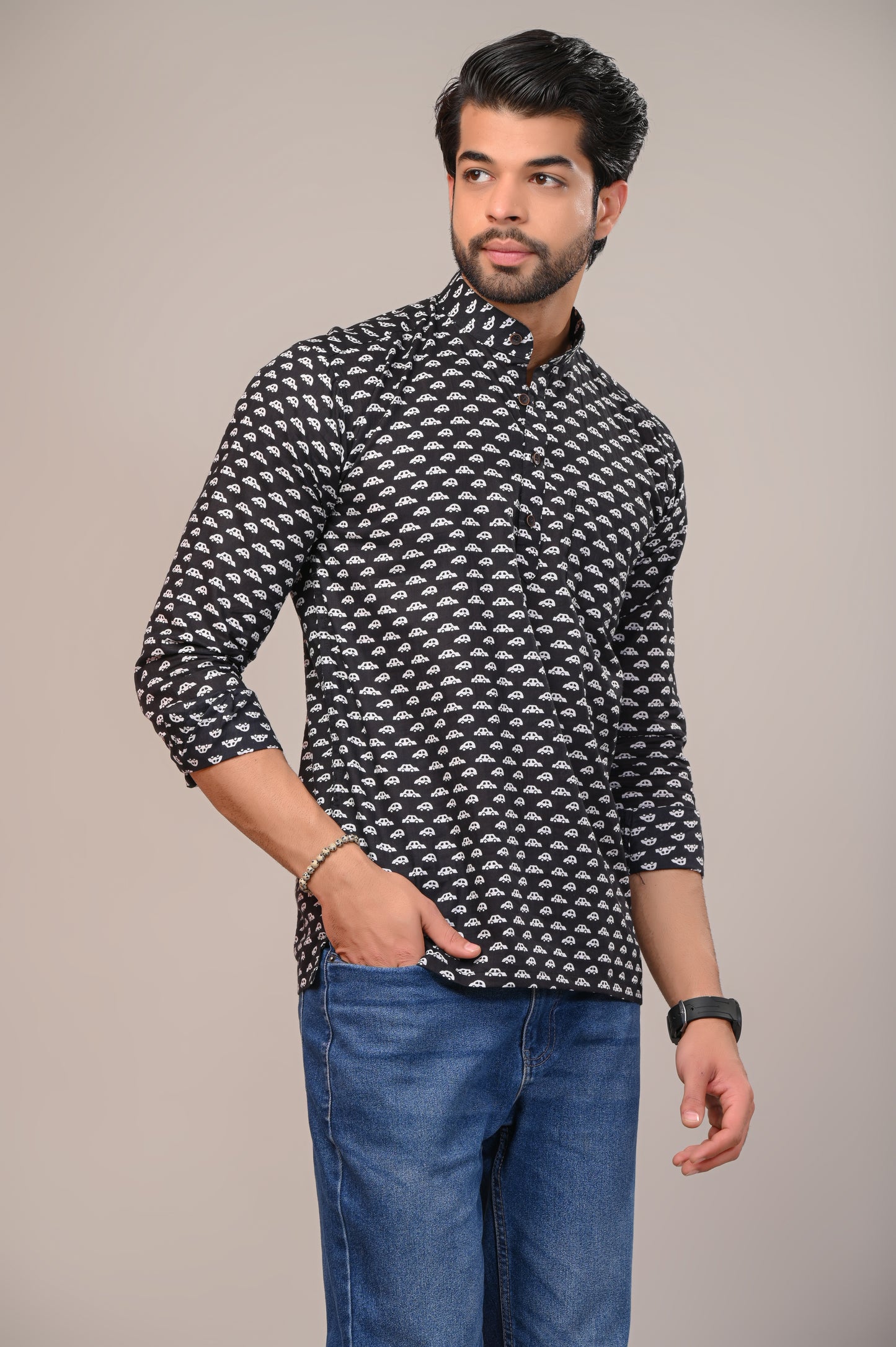 Classic Car Jaipuri Printed Men’s Kurta Shirt