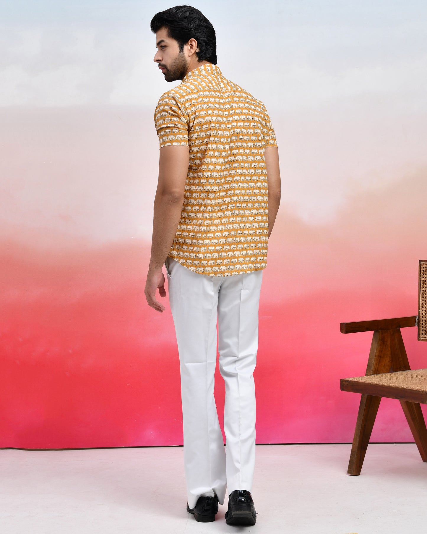 Elephant Motif Classic Men's  Half Sleeves Shirt