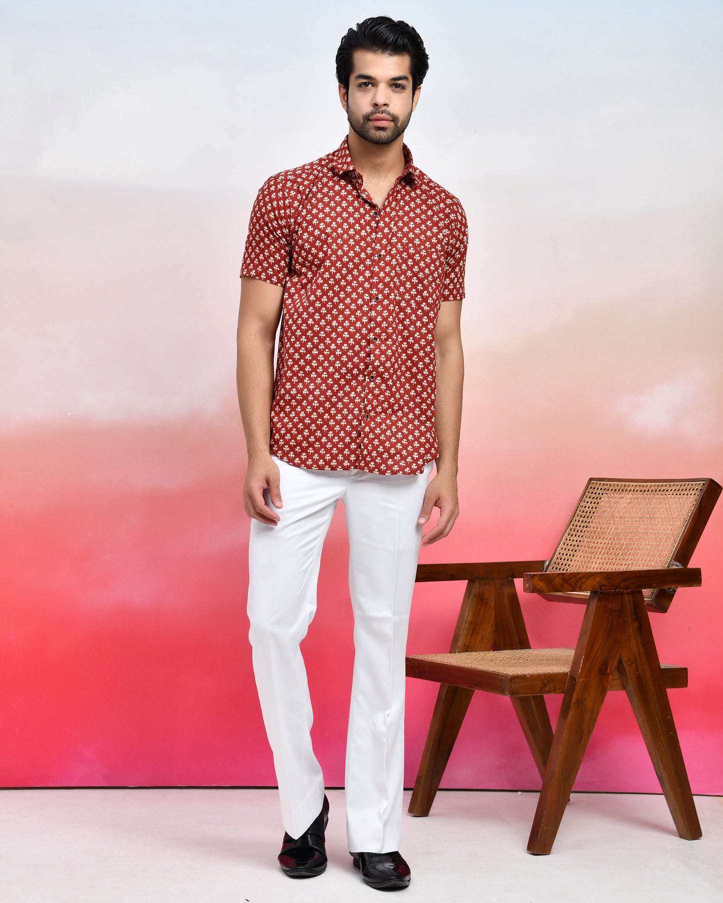 Maroon All-Over Booti Print Men's Half Sleeves Shirt