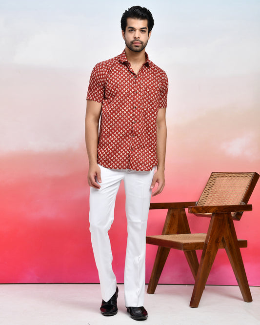Maroon All-Over Booti Print Men's Half Sleeves Shirt