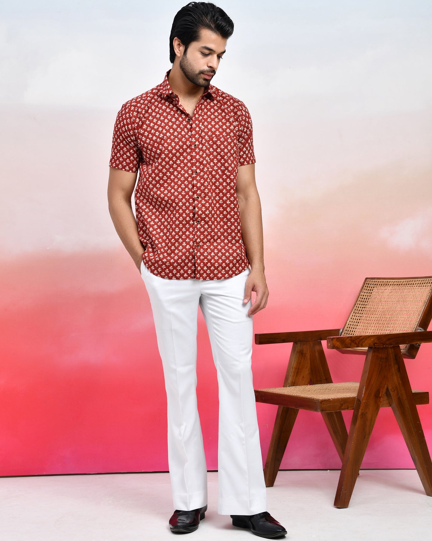 Maroon All-Over Booti Print Men's Half Sleeves Shirt