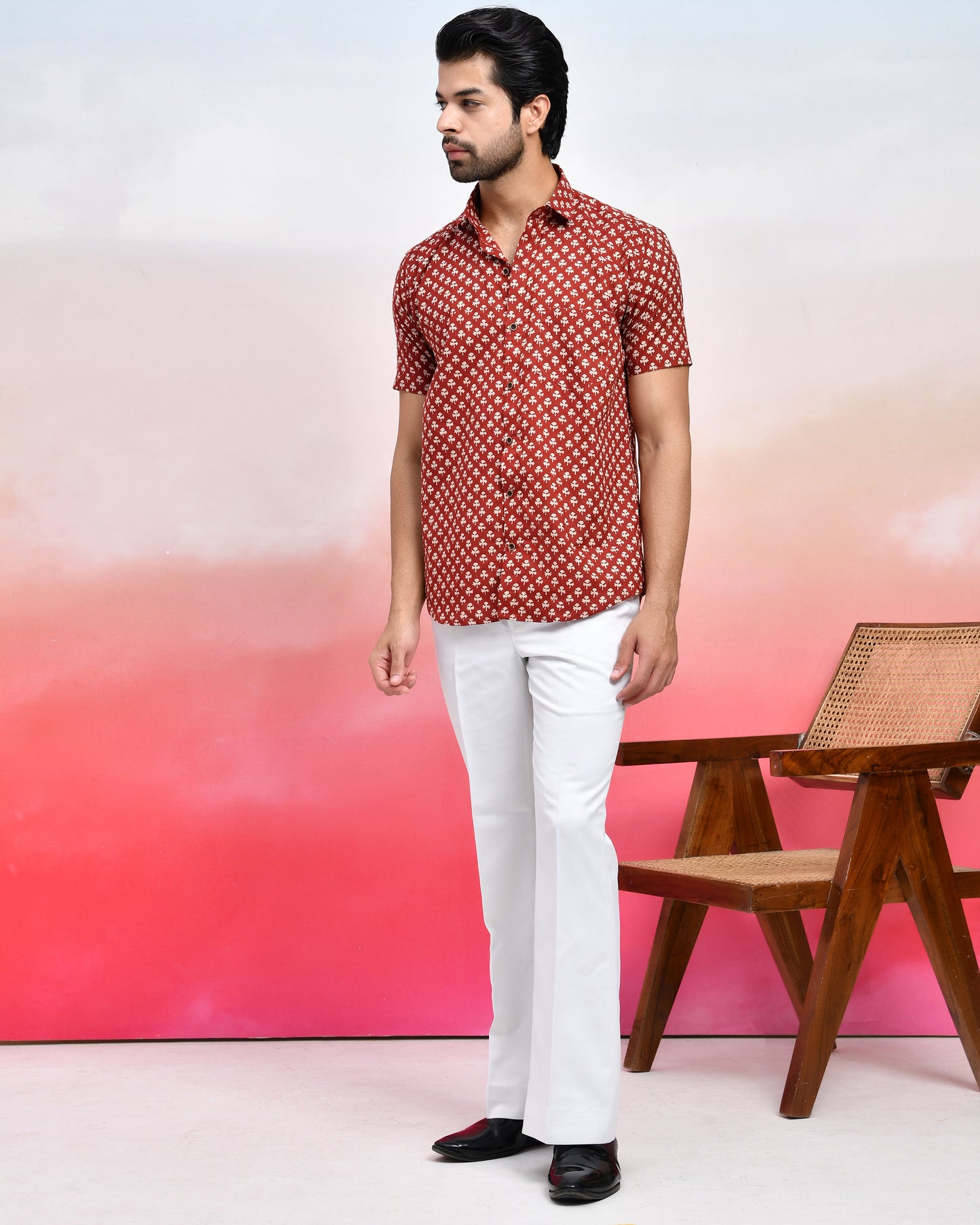 Maroon All-Over Booti Print Men's Half Sleeves Shirt
